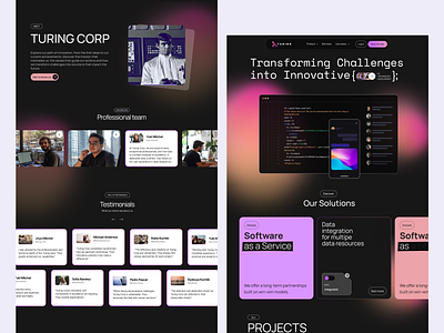 Turing – Landing Design for Software Services (Dark/Light Mode) desktop development figma finances flowchart landing page retail software software as a service user experience user interface web