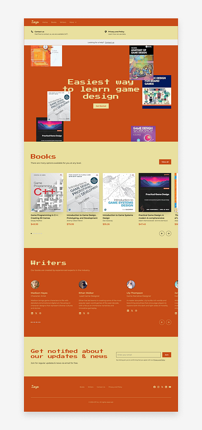 Orange Retro landing page game design bookstore bookstore landing page orange retro web design