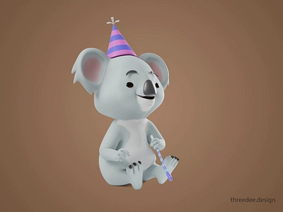 Party Koala 🐨 3d 3d animal animal animation blender branding celebration cute illustration illustrations kawaii koala loop looping mascot motion graphics party resources