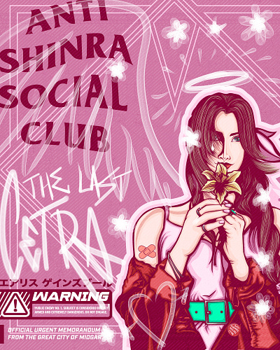 Aerith Gainsborough - Final Fantasy VII X ASSC aerith branding design digital illustration final fantasy game graffiti graffiti art graphic design illustration illustrator street style street wear typography urban vector vector art