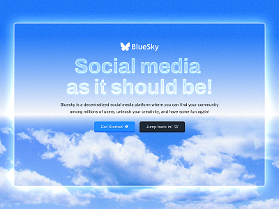 Blue Sky 3d buttons big tech blue bluesky clouds decentralization glassmorphism gradient jack dorsey light beam noise texture one pager open protocol sky image social media twitter