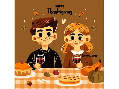 Thanksgiving Celebration Illustration autumn celebration couple culture decoration dinner event fall family feast festival food gathering holiday meal people thanksgiving traditional turkey wine