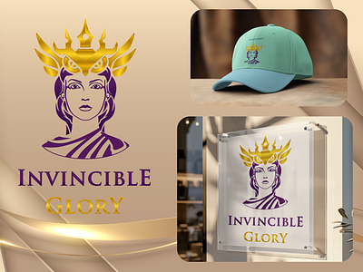 Invincible Glory (Branding For Non-Profit Educational Org ) 3d athena branding crown design graphic design hat illustration jpg logo logo design mock up mockup png vector woman