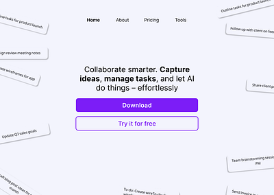 Ai notes & collaborate landing page ai design figma landing page notes ui ux webdesign website website design