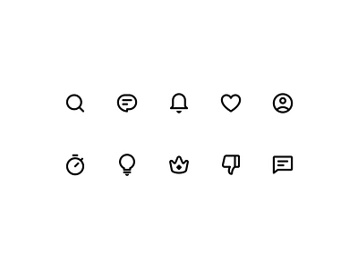 Simple, bold and meaningful icons! alert comment dislike light bulb like message new icons profile search timer