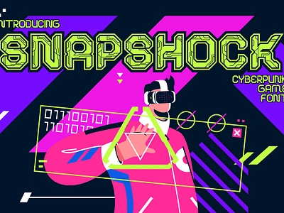 Snapshock – Cyberpunk Game Font aesthetic branding branding font creative cyberpunk font display font film futuristic font game font illustration logo font magazine font modern font movie music neon font poster font product design sci fi techno