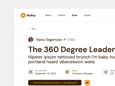 Nulisy - Book Details Page articles book books design detail page homepage library reading ui ui design ux