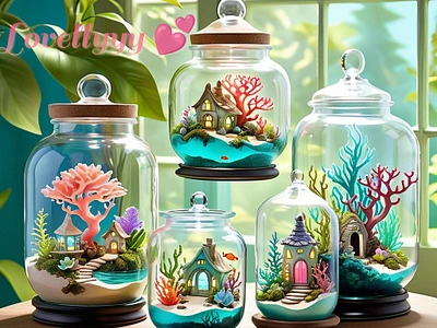 Worlds In A Jar cuteillustrations digitalart dreamyscenes fantasyart jarworlds magicinajar miniatureworlds