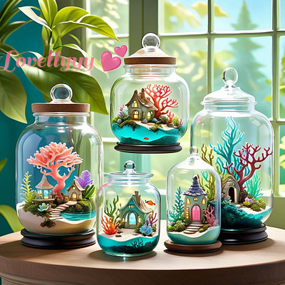 Worlds In A Jar cuteillustrations digitalart dreamyscenes fantasyart jarworlds magicinajar miniatureworlds