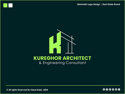 Kureghor Architect Logo | Architecture Logo Design | K + House agency logo architect architect logo architecture architecture logo branding building logo business logo construction logo design graphic design house logo logo logo design logo designer minimalist logo modern logo property logo real estate logo startup logo