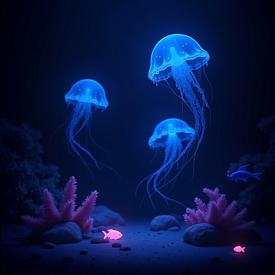 Bioluminescent Jellyfish bioluminescent digitalart ethereal jellyfish marine life serene underwater