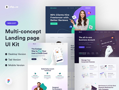 Multi-concept Landing page UI Kit V2 landing page mobile responsive multi concept responsive design tablet ui and ux ui design ui kit ui mockup ui template ui ux web design mockup website design website template