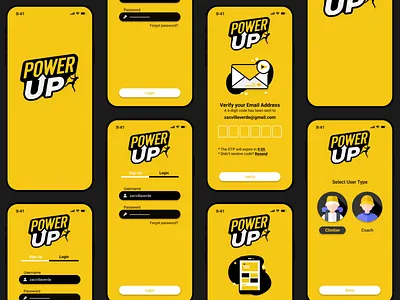 Power Up (Wall Climbing Management App) assessment test authentication gym interactive interface login mobile app power up sign up socials wall climbing