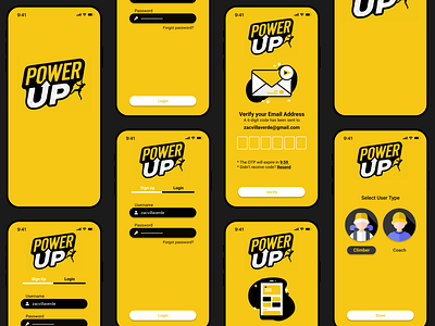 Power Up (Wall Climbing Management App) assessment test authentication gym interactive interface login mobile app power up sign up socials wall climbing