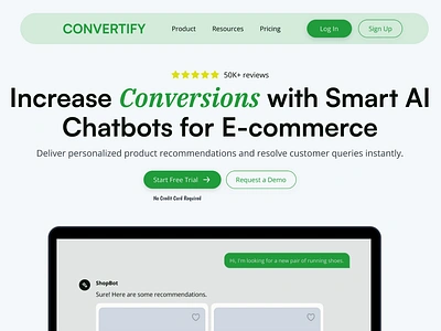 Convertify - Responsive landing page ai animation artificial intelligence bot chatbot design figma framer landing page design miro motion graphics uiux ux website design