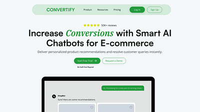 Convertify - Responsive landing page ai animation artificial intelligence bot chatbot design figma framer landing page design miro motion graphics uiux ux website design