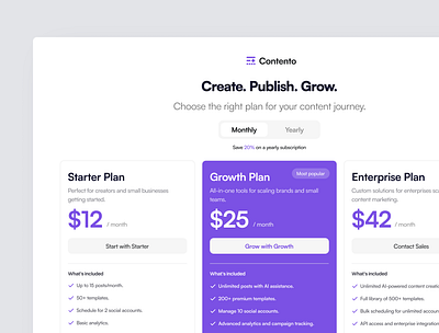 Subscription Plan Page for Content Marketing SaaS pink pricing page product design saas subscription page ui ux