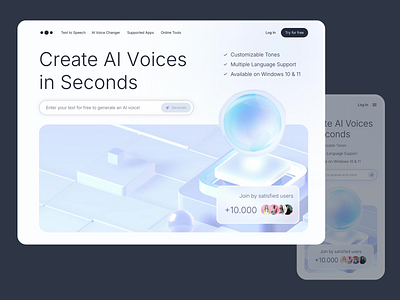 Ai voice web 3d ai ai voice animation creative design design greatdesign light mode minimal ui uiuxdesign ux webdesign