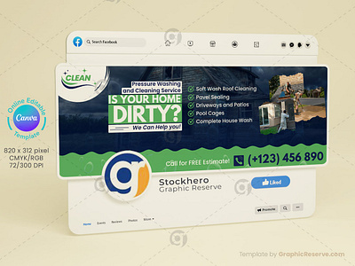 Cleaning Service Facebook Cover Layout Canva social media banner design