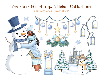 Sticker Sheets Commission | Winter Christmas 2d illustration cartoons character design christmas clip art collection commission december digital art editorial holiday icon design stickers winter