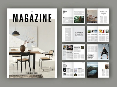 Black and White Magazine Layout (Download) booklet canva indesign minimalist print word