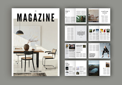 Black and White Magazine Layout (Download) booklet canva indesign minimalist print word