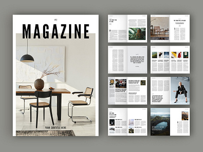 Black and White Magazine Layout (Download) booklet canva indesign minimalist print word