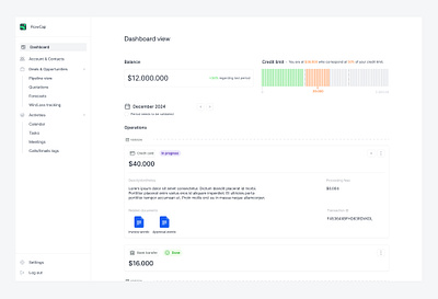 💶 FlowCap - Easiest Finance CRM ai design app badge branding charts colors crm design file graphic design illustration illutsration list logo product design saas sidebar ui ux webapp