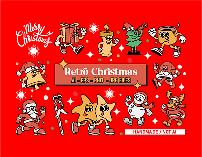 CHRISTMAS RETRO CARTOON CHARACTER beels box branding cartoon character christmas deer graphic design palm retro santa claus snowman stars vintage