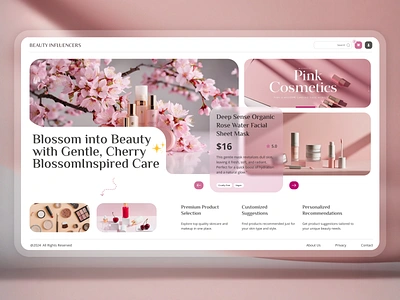 Beauty Cosmetics Website blossom cherry design light lightmood minimal pink soft ui ux uxui web webdesign website