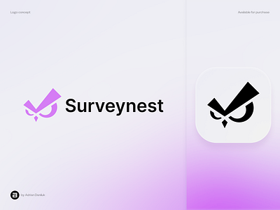 Surveynest animal animal logo app brand branding design gradient icon identity logo logo design mark minimalistic logo modern logo owl survey vector