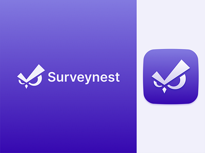 Surveynest animal animal logo app brand branding design gradient icon identity logo logo design mark minimalistic logo modern logo owl survey vector