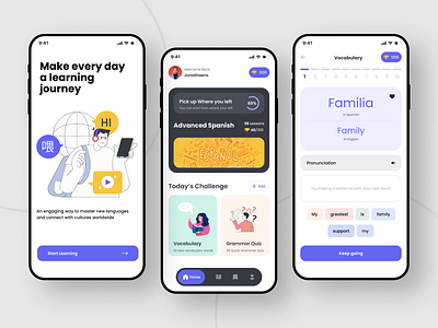 Language Learning App Ui Design ai language tutor android deisgn app app design app ui clean design e learing education app ios design language learning lesson minimalist design mobile app ui mobile learning mobile ui design mobile uiux onboarding design ui user interface