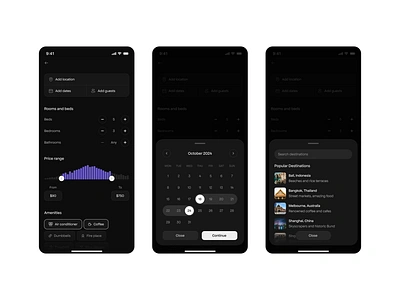 Vacation rental app filters advanced filter airbnb bar chart slider bottom sheet datepicker filter filters holiday app mobile slider modal multi input travel app vacation app
