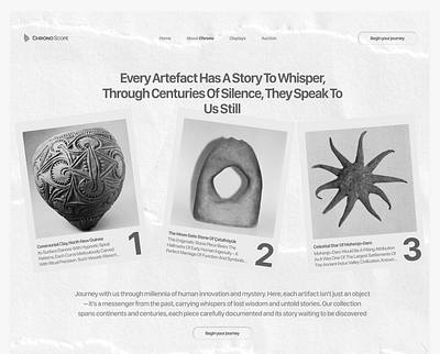 Unearth Landing Page ancient archaeology archive design historic history illustration landingpage minimalistic paper papercut ui uidesign ux web webdesign