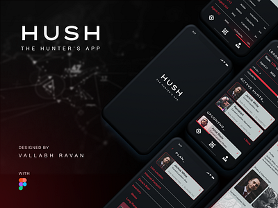 UI UX Design Case Study of 'Hush' The Hitman's App 🧰 black case study dark mode game app hitman minimal mobile app red ui ui ui design uiux user experience user interface ux design