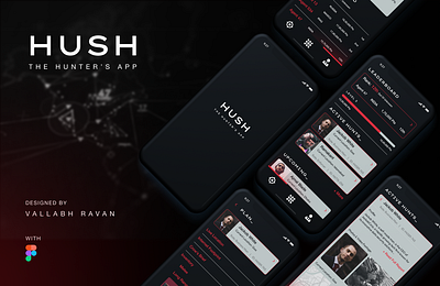 UI UX Design Case Study of 'Hush' The Hitman's App 🧰 black case study dark mode game app hitman minimal mobile app red ui ui ui design uiux user experience user interface ux design