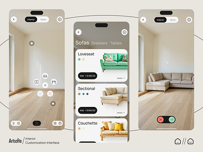 Interior Customization Interface. Concept animation apartment app design flat furniture home interface interior sofa ui ux