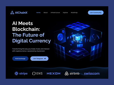 AI Cryptocurrency Landing Page ai cryptocurrency landing page app design artificial intelligence b2b blockchain crypto website design digital currency figma figma design fintech landing page prozyner rifat ony startup ui ux webflow website design