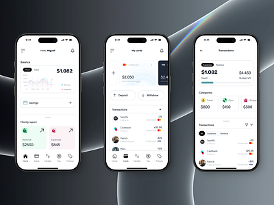Finix finance app (Home, cards, transactions) cards dailyui finance fintech my cards transactions ui