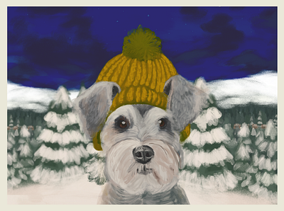 Dog in Winter Hat Greeting Card Illustration animal illustration christmas christmas card digital illustration digital painting dog greeting card holiday illustration nature illustration winter holiday