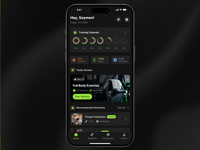 Dark Mode UI Design for Fitness App - Home Screen✨ app branding design graphic design illustration logo typography ui ux vector