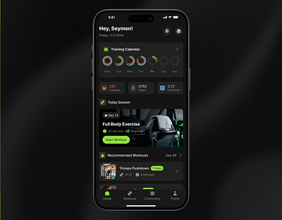 Dark Mode UI Design for Fitness App - Home Screen✨ app branding design graphic design illustration logo typography ui ux vector