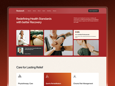 RestoreX Website Design bento grid branding clinical custom website design daily ui doctor exercise healthcare hospital landing page medical website physiotherapy product design rehabilitation service sports therapist therapy uiux design web design