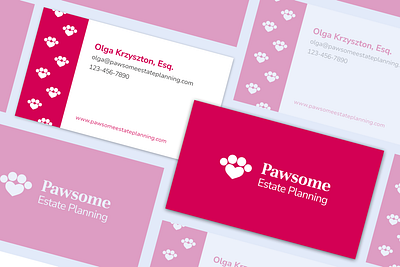 Pawsome Estate Planning Business Card brand branding business card design graphic design lawyer logo marketing paw pink professional