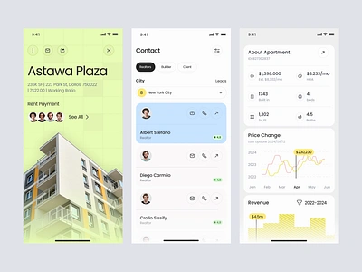 Apartment Mobile App Dashboard apartment card chart clean dashboard design estate graph list mobile product property real saas software ui website