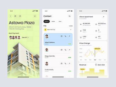 Apartment Mobile App Dashboard apartment card chart clean dashboard design estate graph list mobile product property real saas software ui website