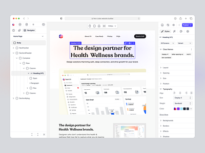 No Code Web Builder UI/UX Design app builder clean developer tool framer low code builder minimal no code platform page builder saas ui ux website builder