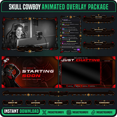 Skull Cowboy Overlay Package - Overlay Esport Pack streamer pack horror