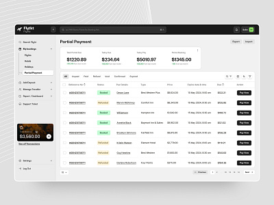 Partial Payment - Flytkt Booking Platform amount b2b b2b flight booking booking platform dashboard payment design ui dashboard flight booking fly flytkt book list of payment minimal ota ota flight booking partial payment list pay now payment payment saas profile saas saas flight booking